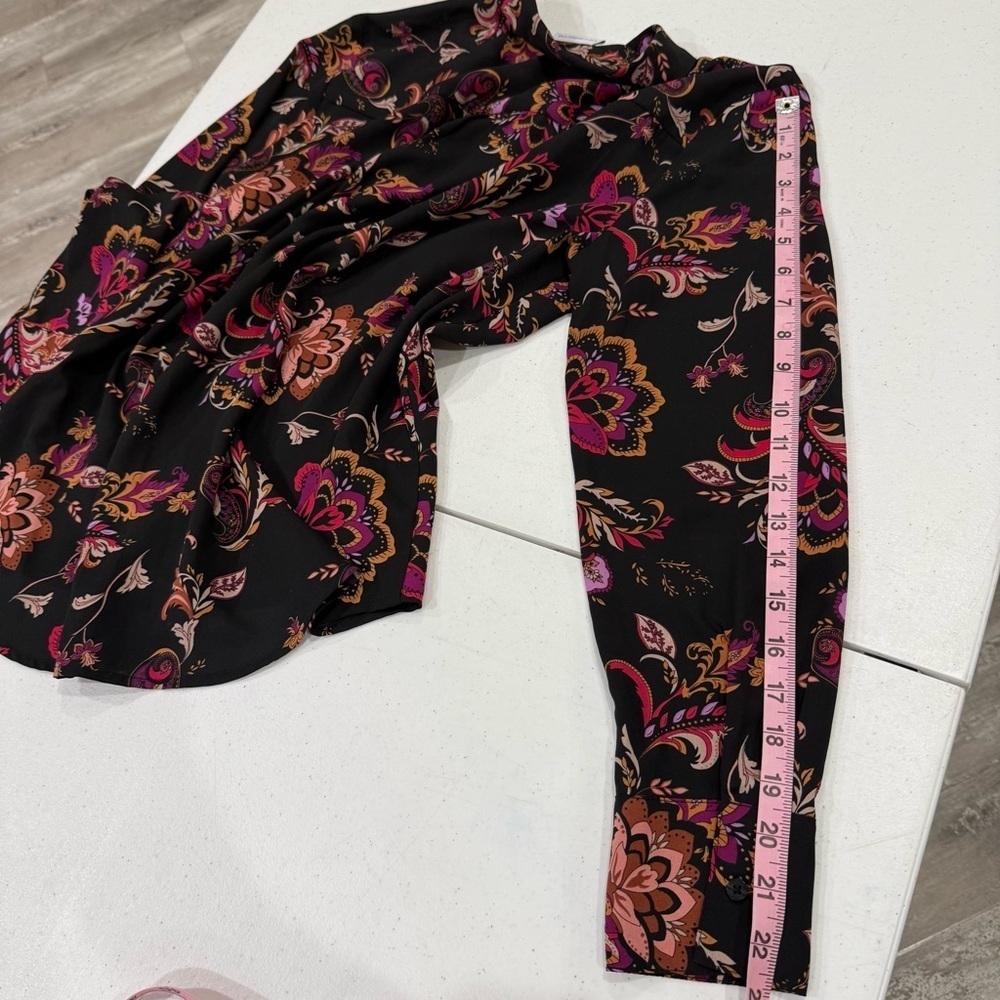 Liz Claiborne Paisley Button Down Blouse Long Sleeve Black Shirt Women’s Size PL - Picture 5 of 11